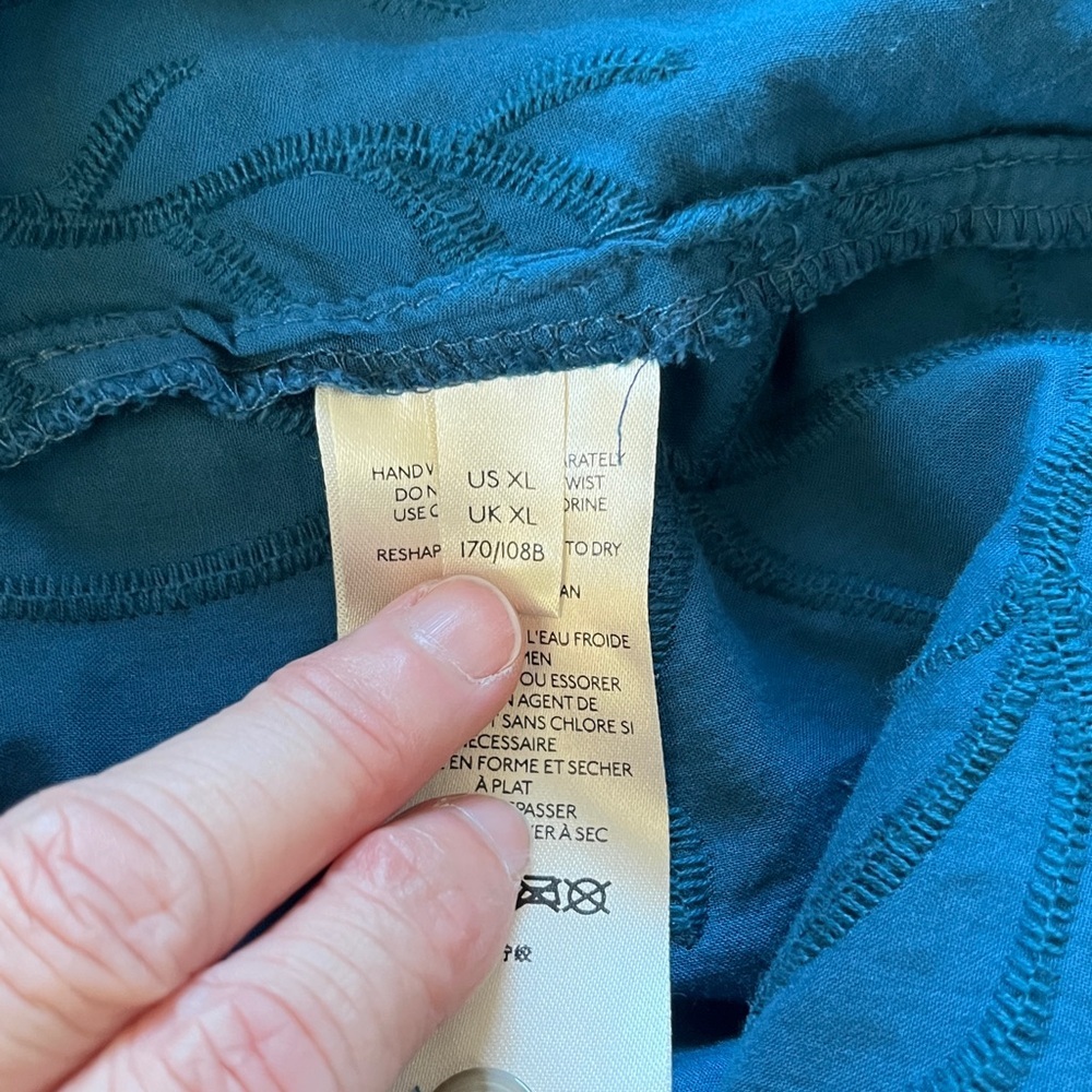 Anthropologie Pilcro Teal Button-Up with Embroidery size XL - Picture 6 of 7